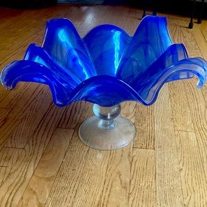 Fluted, blue glass bowl. Perfect for a buffet or dining room table.
